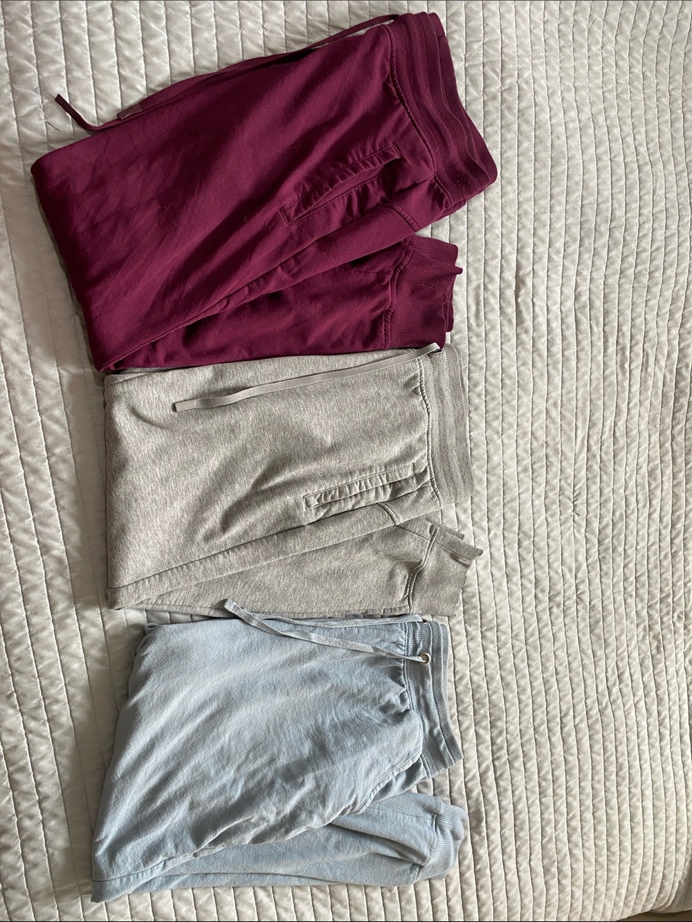 Drawstring Jogger/Sweatpants Bundle - Burgundy, Gray & Light Blue - Picture 3 of 10